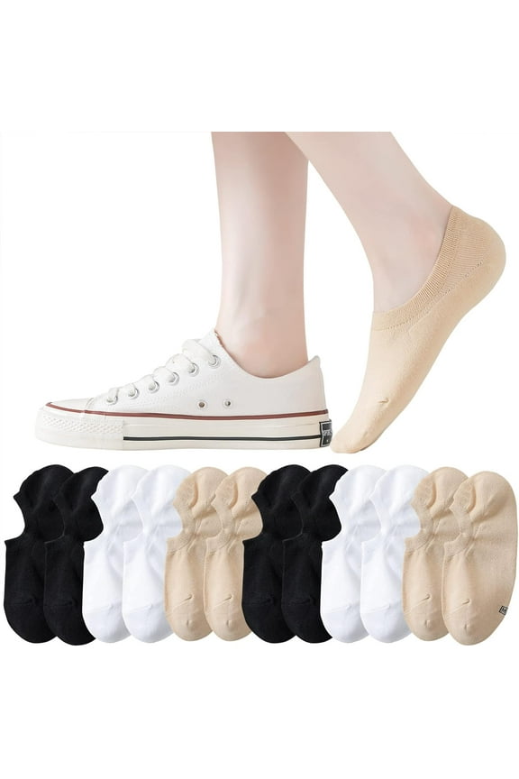 No Show Socks Women Cotton Low Cut Flat Boat Liner Socks Non Slip 12 Pairs 6 Pairs