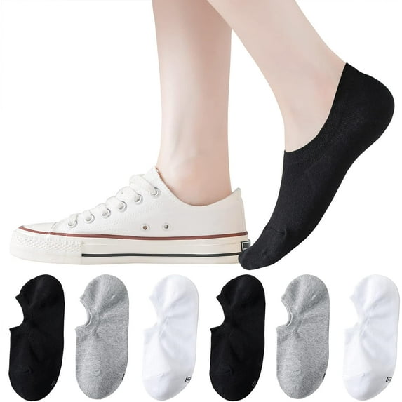 No Show Socks Women Cotton Low Cut Flat Boat Liner Socks Non Slip 12 Pairs 6 Pairs
