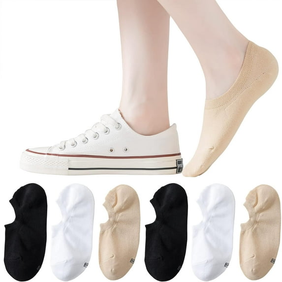 No Show Socks Women Cotton Low Cut Flat Boat Liner Socks Non Slip 12 Pairs 6 Pairs