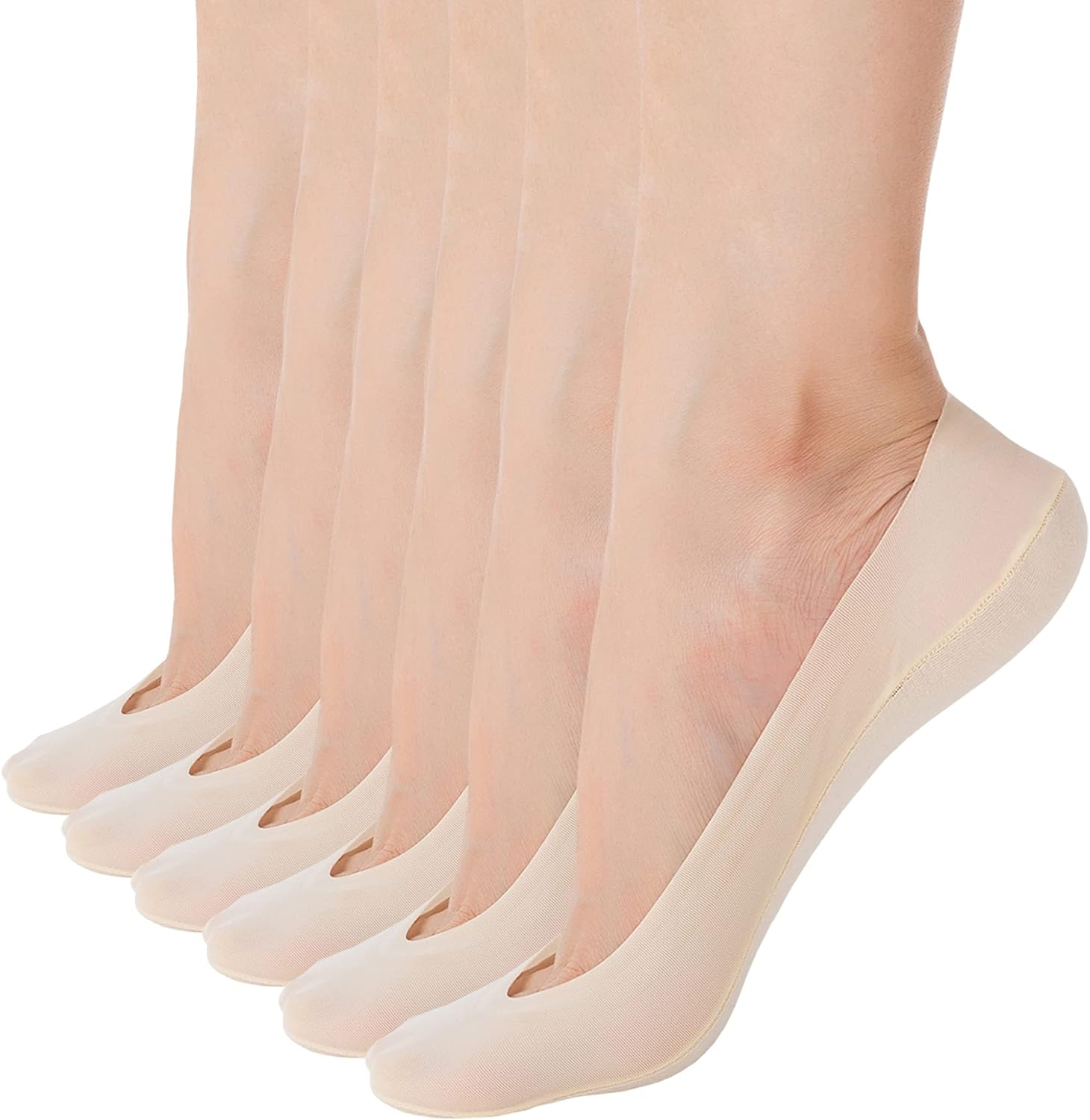 Women's No Show Socks - Beige Liner Socks, Non-Slip, Invisible For Flats (3 Pack)