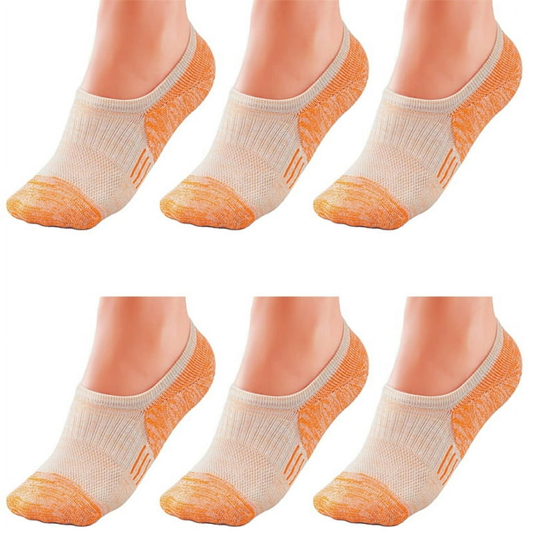 No Show Socks Women Low Socks Non Slip Flat Boat Line 6 Pairs L 39 42cm Orange