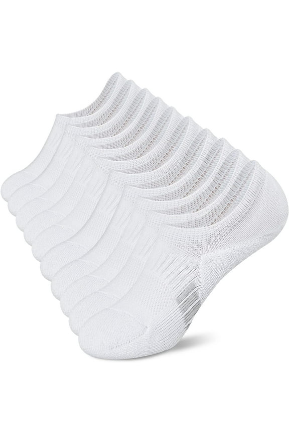 No Show Socks - Women's Athletic Cushion Ankle Footies, Low Cut Socks (5-6 Pairs, White, Size 5-8)