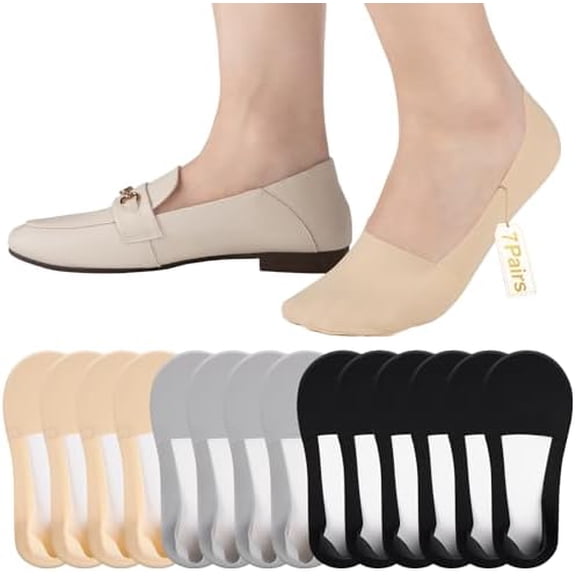No Show Socks Womens Low Cut Non Slip Invisible Liner Thin Silk Socks for Flats Loafers (7 Pairs)
