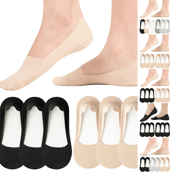 No Show Socks Womens Nylon Non Slip Low Cut Invisible Liner Footies Thin Silk Socks for Flats Loafers 6 Pairs Light Gray One Size