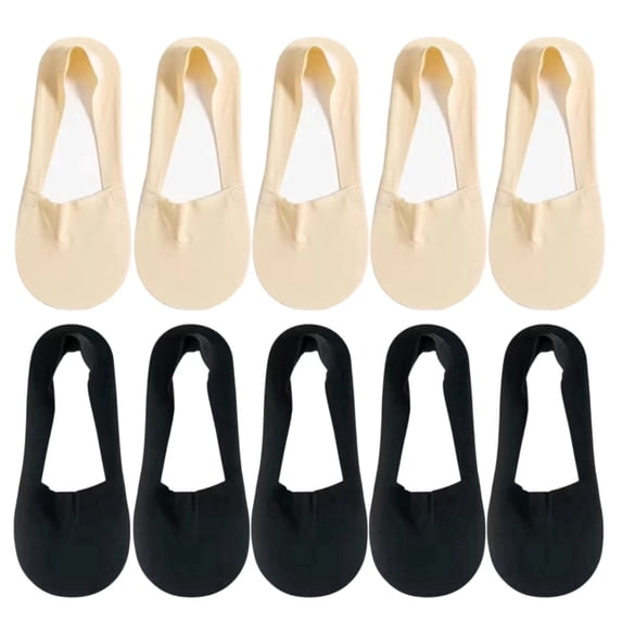 KTUYPOER 10 Pairs Women No Show Socks, Non Slip Thin Invisible Liner Socks, Skin Black Footies for Flats Loafers