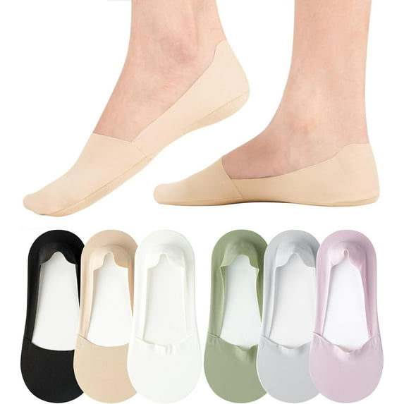 No Show Socks Womens Nylon Non Slip Low Cut Invisible Liner Footies Thin Silk Socks for Flats Loafers Lightweight 6 Pairs