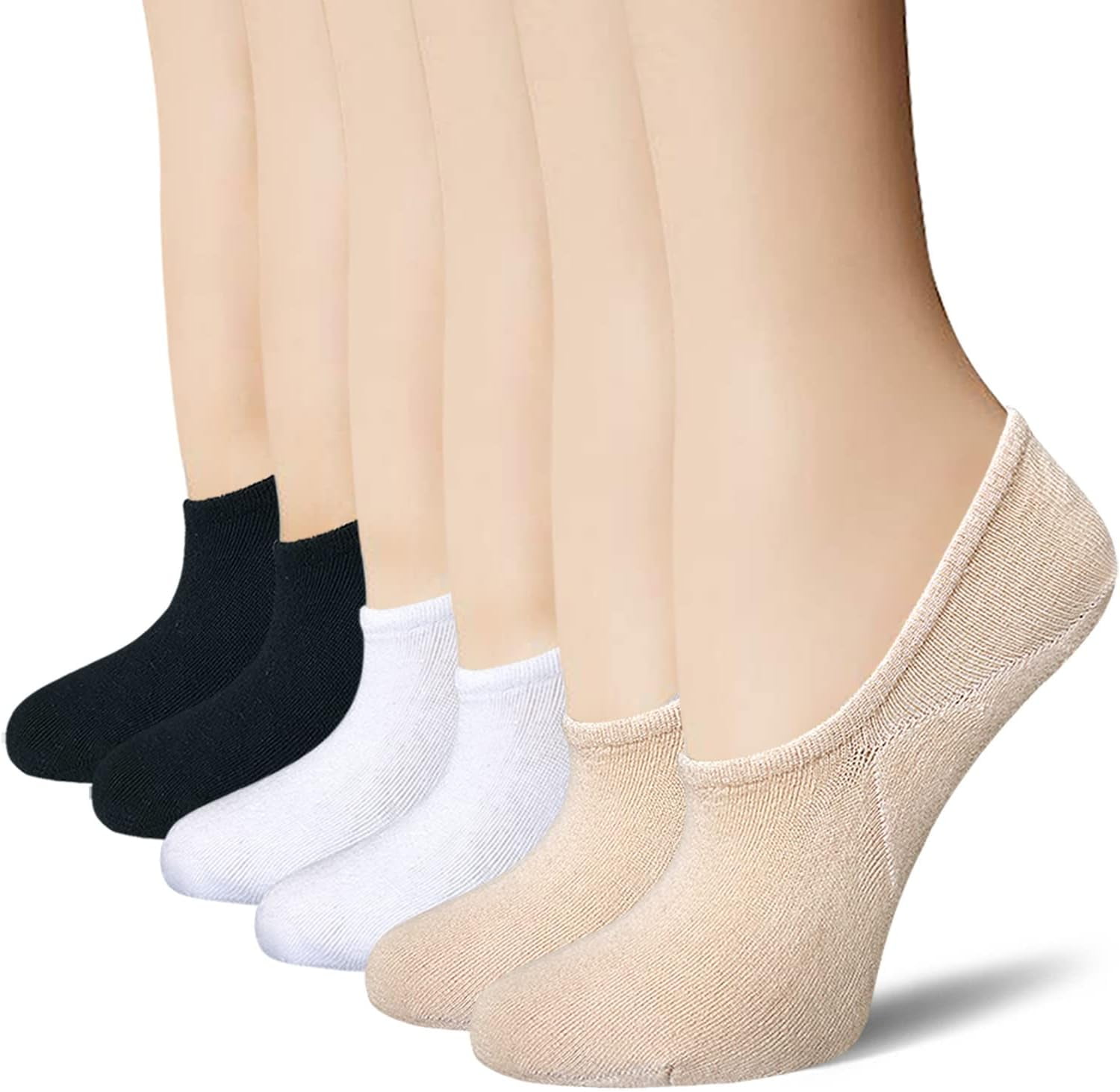 6 Pairs Women's Invisible No-Show Socks – Silky Nylon, Low Cut, Non-Slip For Flats & Sneakers