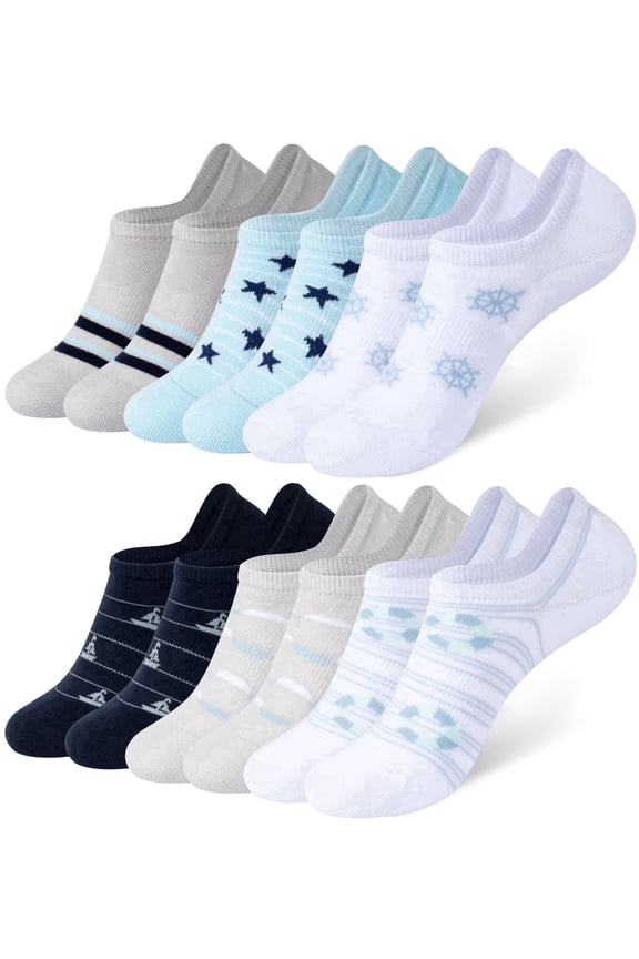 6 Pairs Women’s No Show Anti-Slip Athletic Socks, Blue, White, Gray Assorted Colors