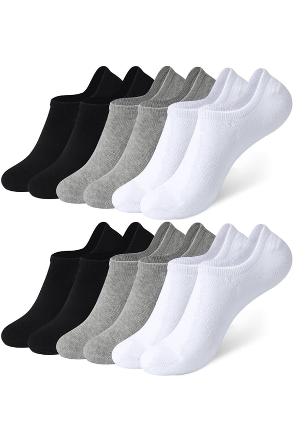 6 Pairs Women’s No Show Anti-Slip Athletic Socks, Black, White, Grey Classic Colors