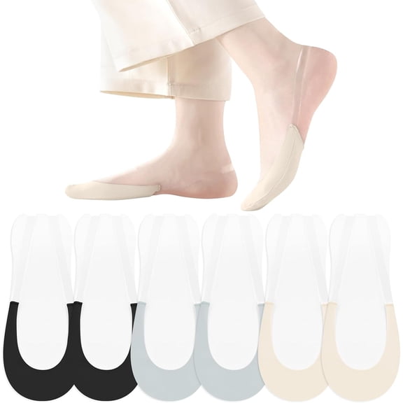 No Show Socks with Invisible Sling Back Womens, 6 Pairs Low Cut Half Toe Topper Socks with Non-Slip Straps for Heels