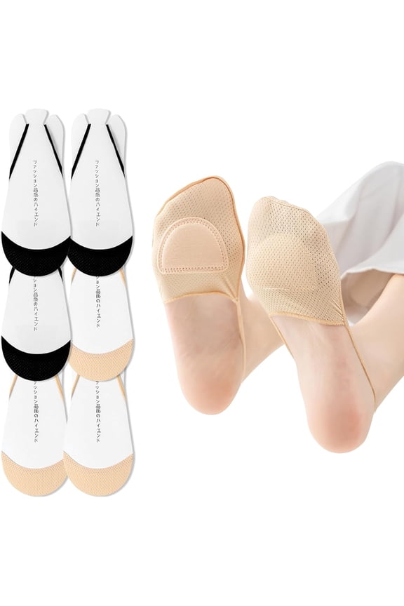 No Show Socks with Invisible Sling Back Womens, 6 Pairs Low Cut Half Toe Topper Socks with Non-Slip Straps for Heels