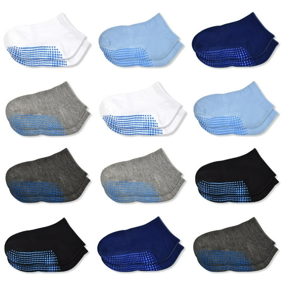 SkiBeaut Toddlers Ankle Socks Boys Girls Low Cut Socks Grips 12 Pairs Kids Crew No Show Gripper Non Slip Socks for 1-7 Years