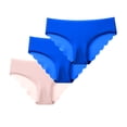 thumbnail image 1 of Bwndum No Show Underwear Womens Seamless Panties 3 Pack Blue Low Rise Scalloped Edge Breathable Polyester S-XXL,Size XL, 1 of 4