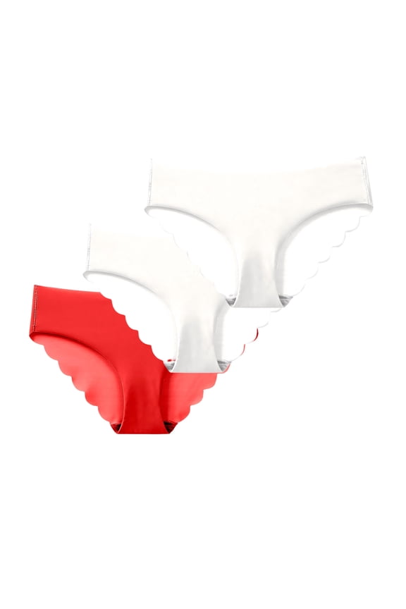 No Show Underwear Womens Seamless Panties 3 Pack White Low Rise Scalloped Edge Breathable Polyester S-XXL,Size S