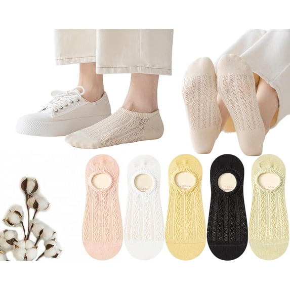 No Show Womens Socks Antislip Soft Seamless Invisible Liner Flat Cushioned Sock Braided 5 & More Pairs Size5.5-10