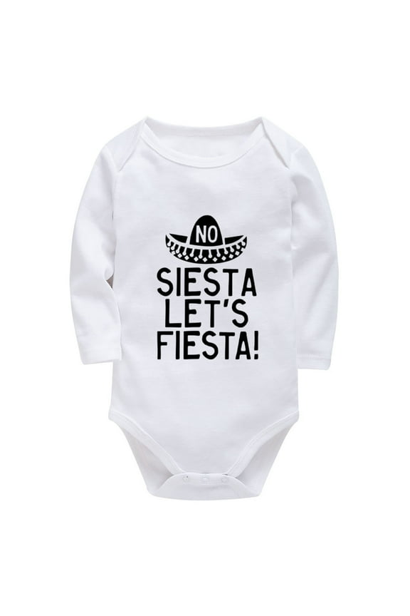 No Siesta Lets Fiesta Neutral Baby Outfits Long Sleeve Baby Boy Coming Home Outfits Newborn Baby Summer White Baby Suits for