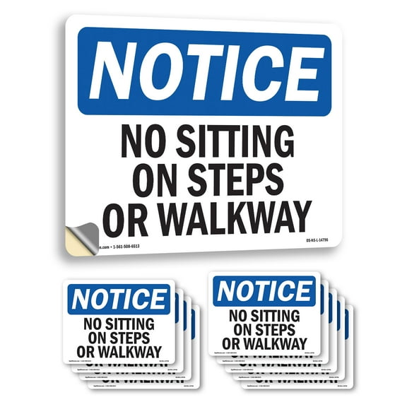 No Sitting On Steps Or Walkway OSHA Notice Vinyl Decal Label 5 Inch x 3.5 Inch - 10 Pack