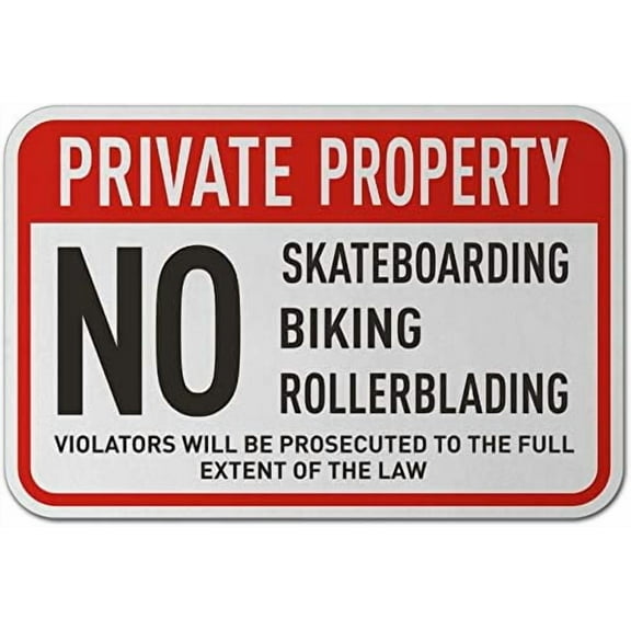 No Skateboarding Biking Sign Property/Control Signs Metal Tin \8 x 12 Inch for Home or Work