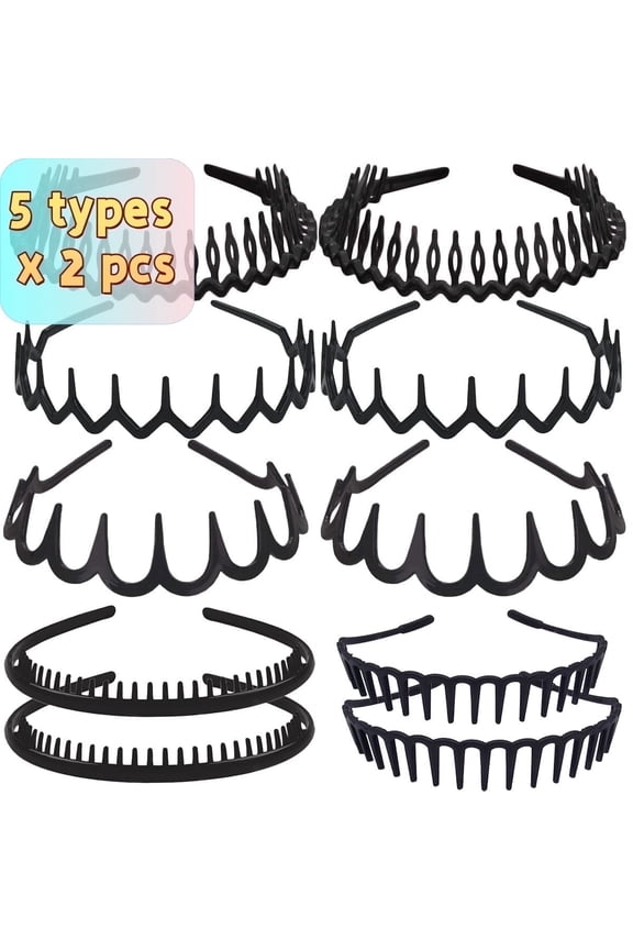 Zig Zag Headbands for Women Men, Plastic Sharks Tooth Hair Comb Headband, Fashion No Slip Headbands with Teeth Comb 10 PCS