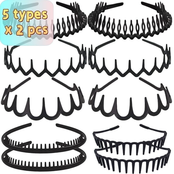 Zig Zag Headbands for Women Men, Plastic Sharks Tooth Hair Comb Headband, Fashion No Slip Headbands with Teeth Comb 10 PCS