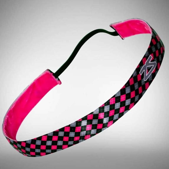 No Slip Running Headband One Size / Argyle Black-Grey-Neon Pink