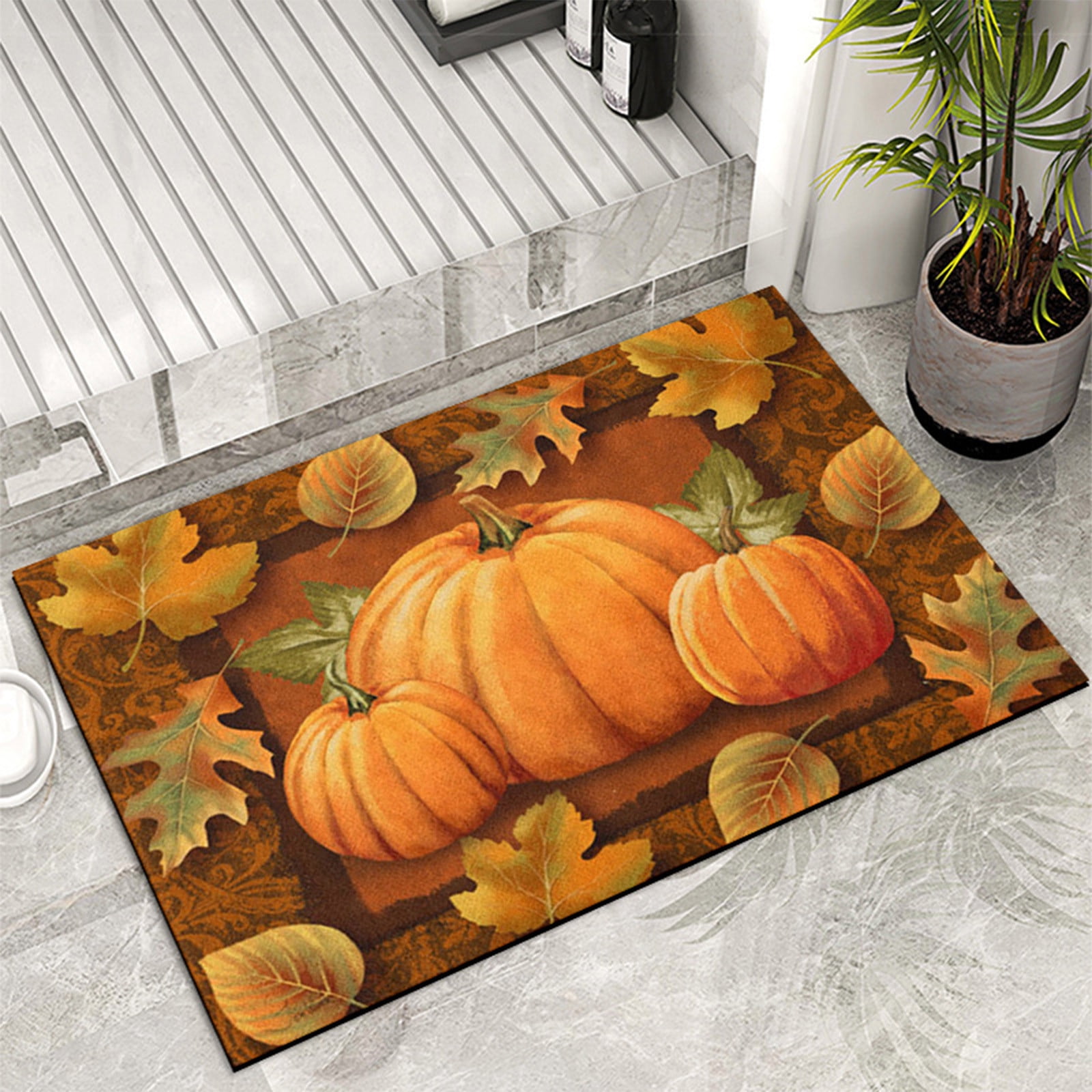No Slip Shower Mat Non Slip Bath Rug Orange Pumpkin Bath Mat for