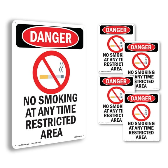 No Smoking At Any Time OSHA Danger Aluminum Sign 18 Inch x 12 Inch - 5 Pack