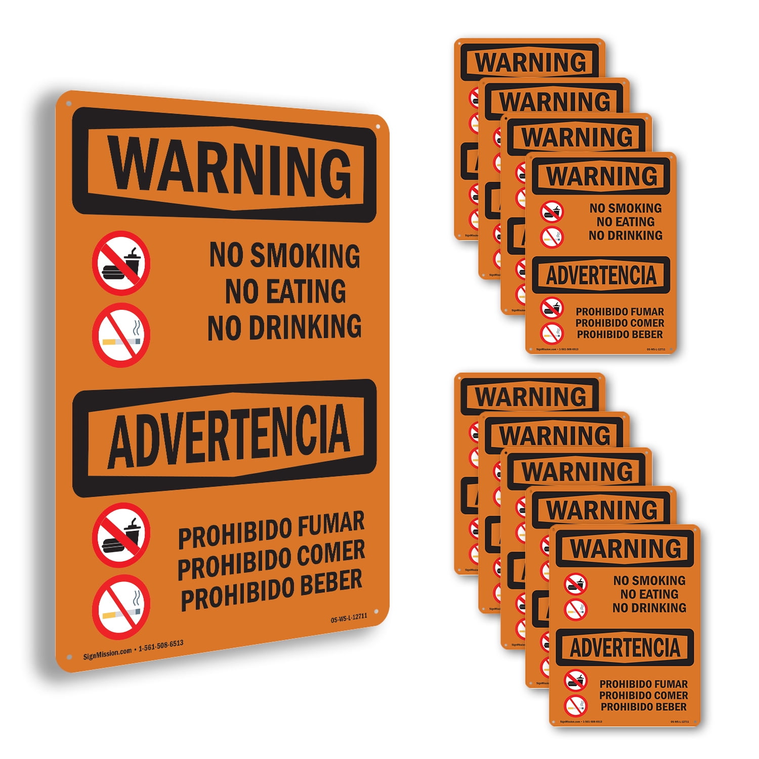 No Smoking Eating Drinking Bilingual OSHA WARNING Aluminum Sign 18 Inch ...