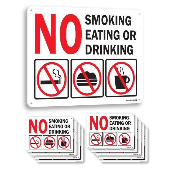 No Smoking Eating or Drinking with Graphic OSHA Aluminum Sign 10 Inch x 7 Inch - 10 Pack