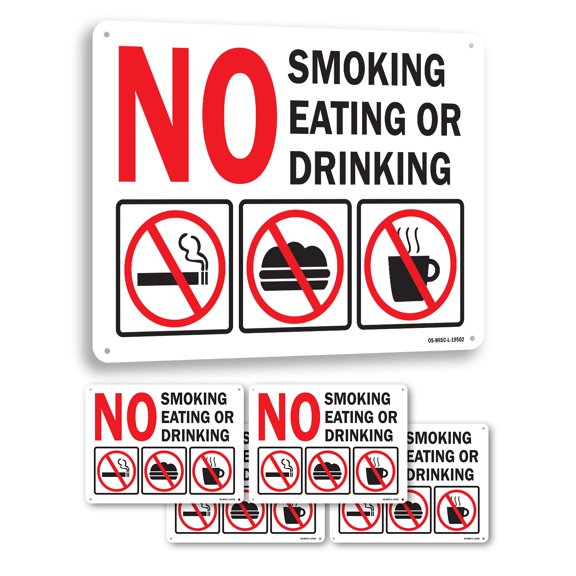 No Smoking Eating or Drinking with Graphic OSHA Aluminum Sign 18 Inch x 12 Inch - 5 Pack