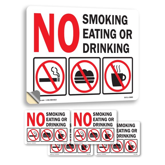 No Smoking Eating or Drinking with Graphic OSHA Vinyl Decal Label 7 Inch x 5 Inch - 5 Pack