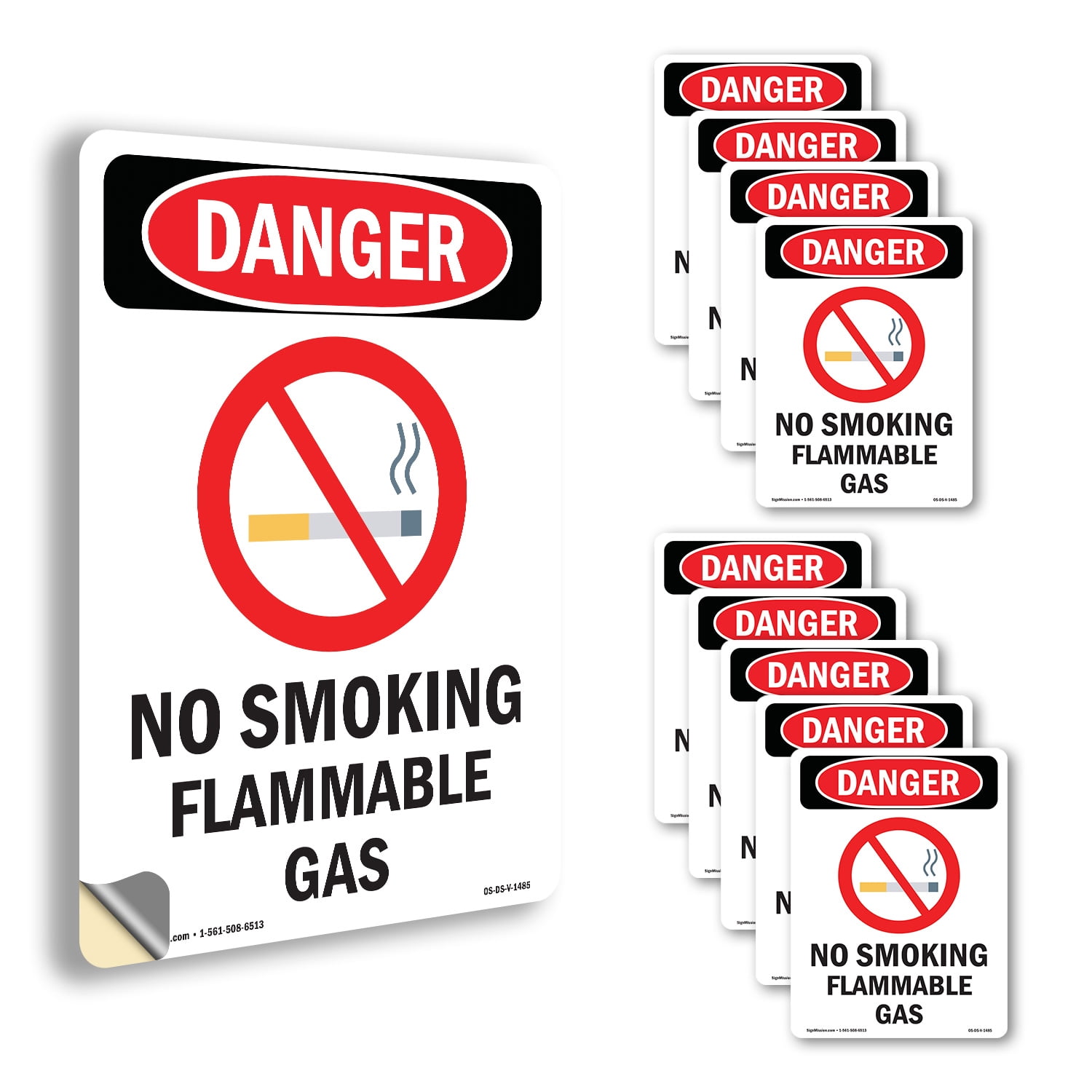 No Smoking Flammable Gas OSHA Danger Vinyl Decal Label 18 Inch x 12 ...