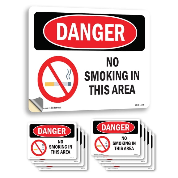 No Smoking In This Area OSHA Danger Vinyl Decal Label 10 Inch x 7 Inch - 10 Pack