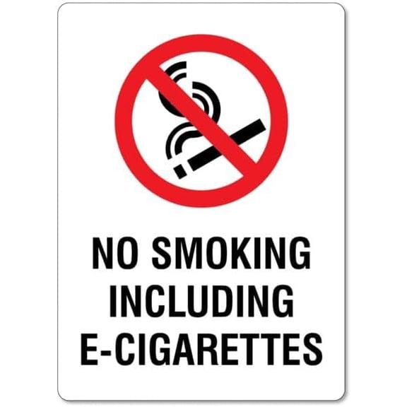 No Smoking Including E-Cigarettes - Hygiene Sign Metal Sign 8 x 12 Inches – Clear Signage for Walls, Fences