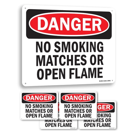 No Smoking Matches or Open Lights OSHA Danger Aluminum Sign 24 Inch x 18 Inch - 5 Pack
