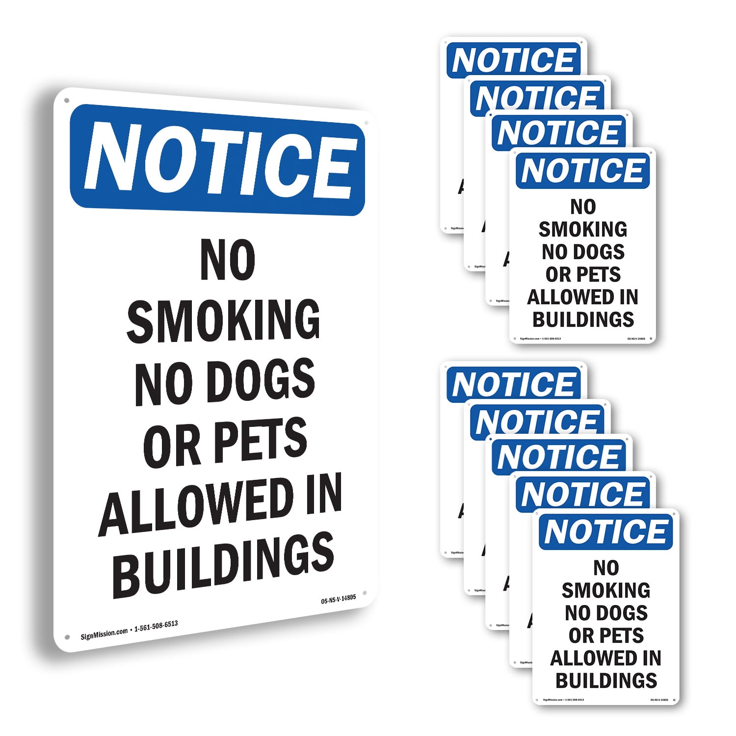 No Smoking No Dogs Or Pets Allowed OSHA Notice Rigid Plastic Sign 10 ...
