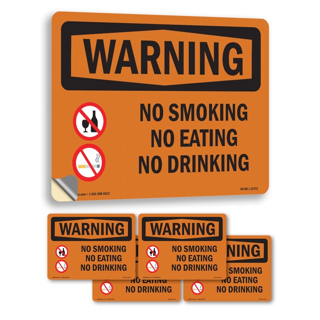 No Smoking No Eating No Drinking OSHA WARNING Vinyl Decal Label 18 Inch ...