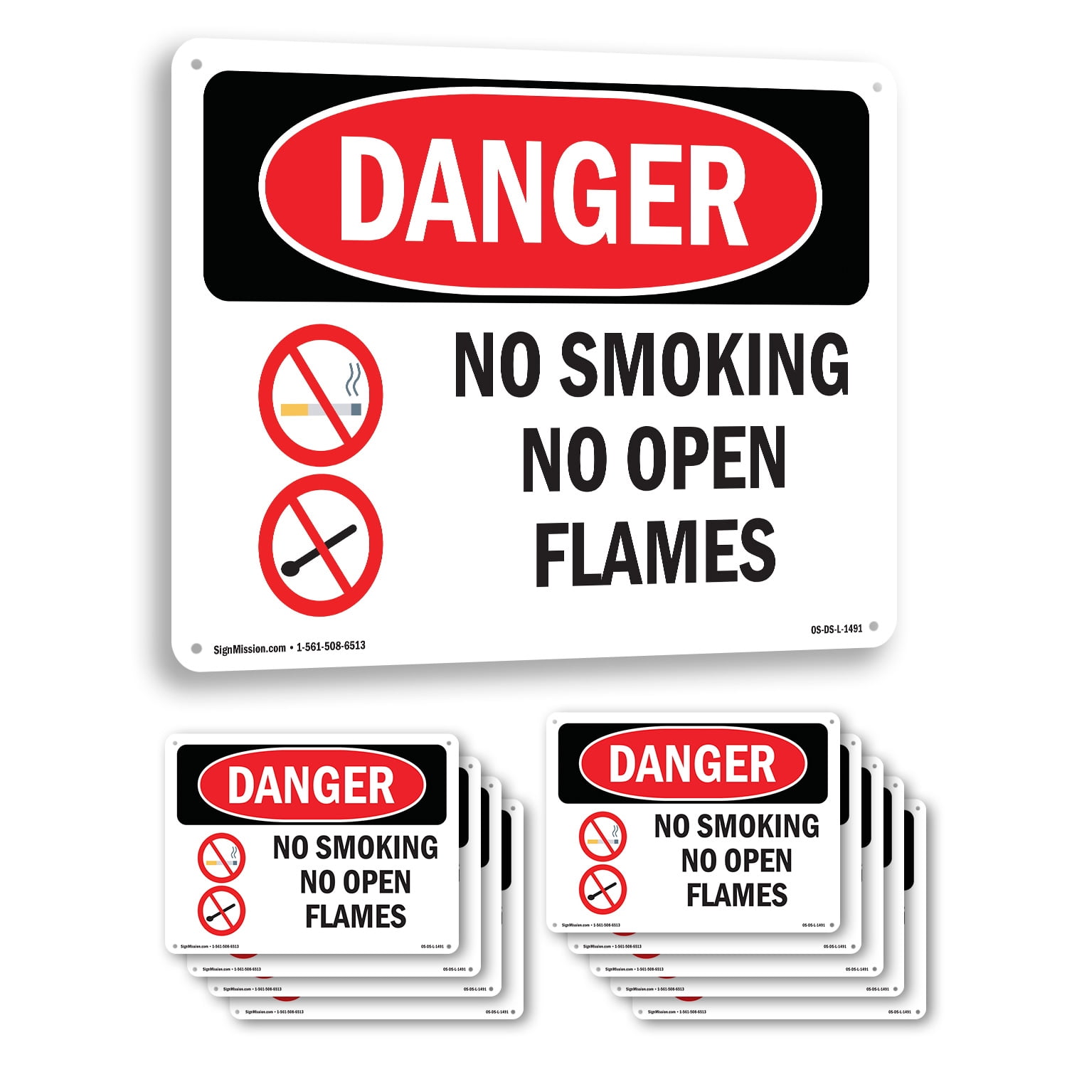 No Smoking No Open Flames OSHA Danger Rigid Plastic Sign 24 Inch x 18 ...