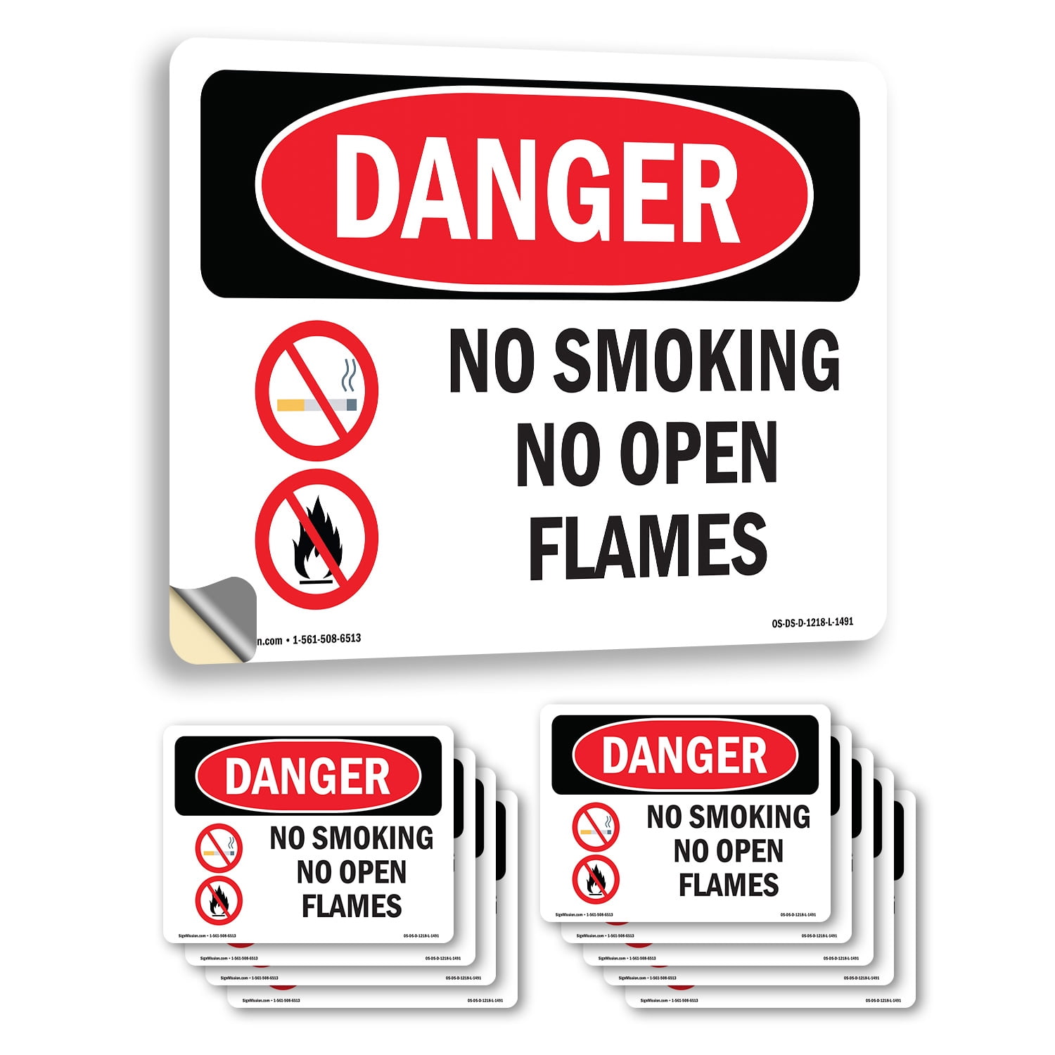 No Smoking No Open Flames OSHA Danger Vinyl Decal Label 18 Inch x 12 ...
