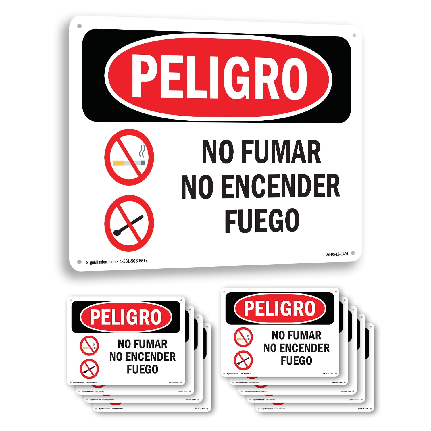No Smoking No Open Flames Spanish OSHA Danger Rigid Plastic Sign 24 ...