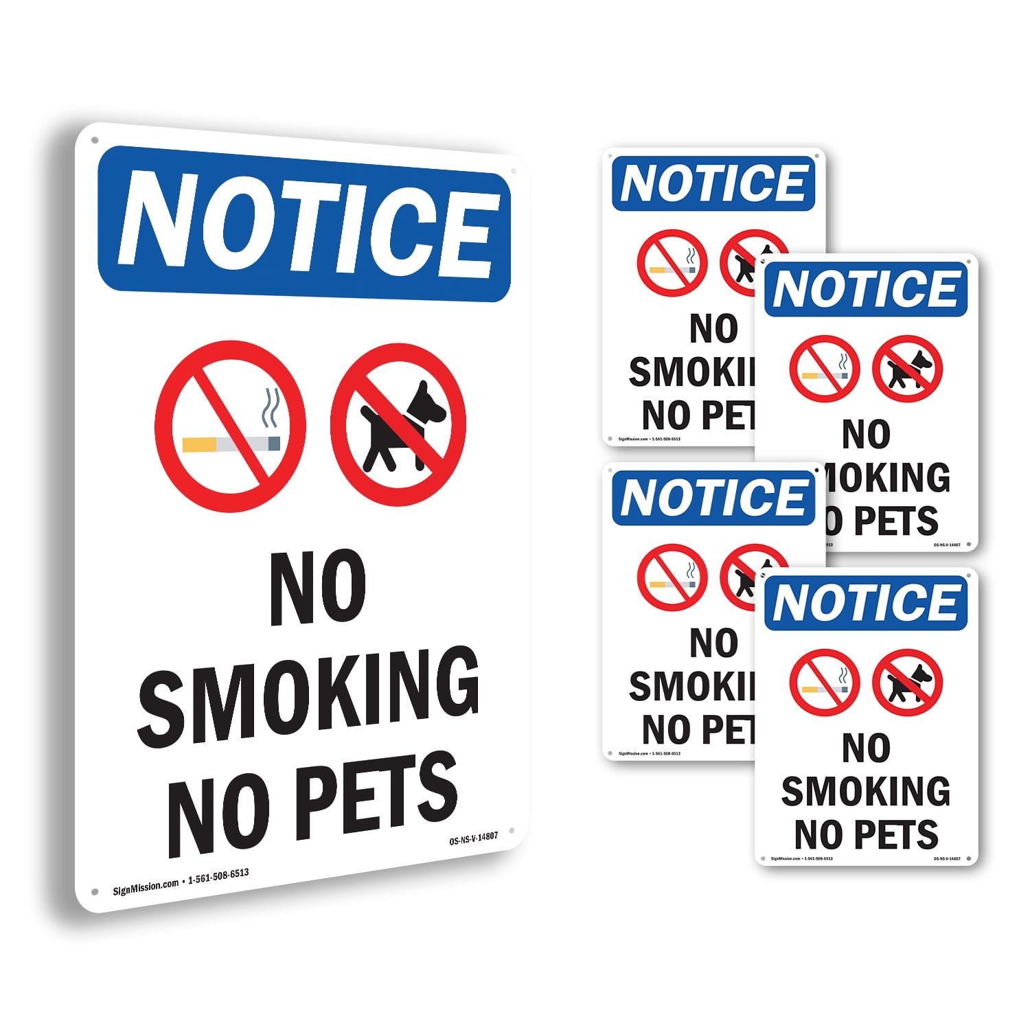 No Smoking No Pets OSHA Notice Rigid Plastic Sign 10 Inch x 7 Inch - 5 ...