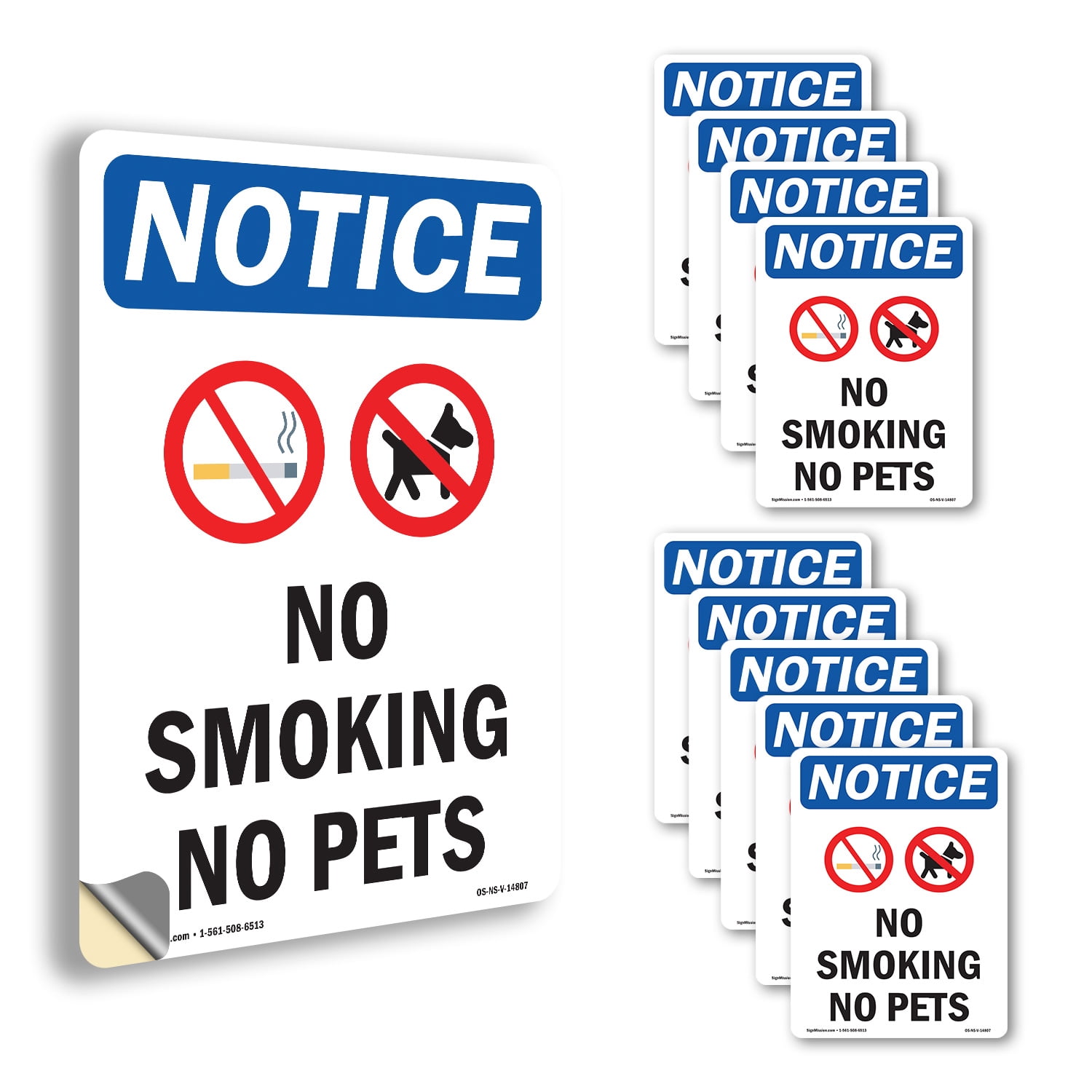 No Smoking No Pets With Symbol OSHA Notice Vinyl Decal Label 10 Inch x ...