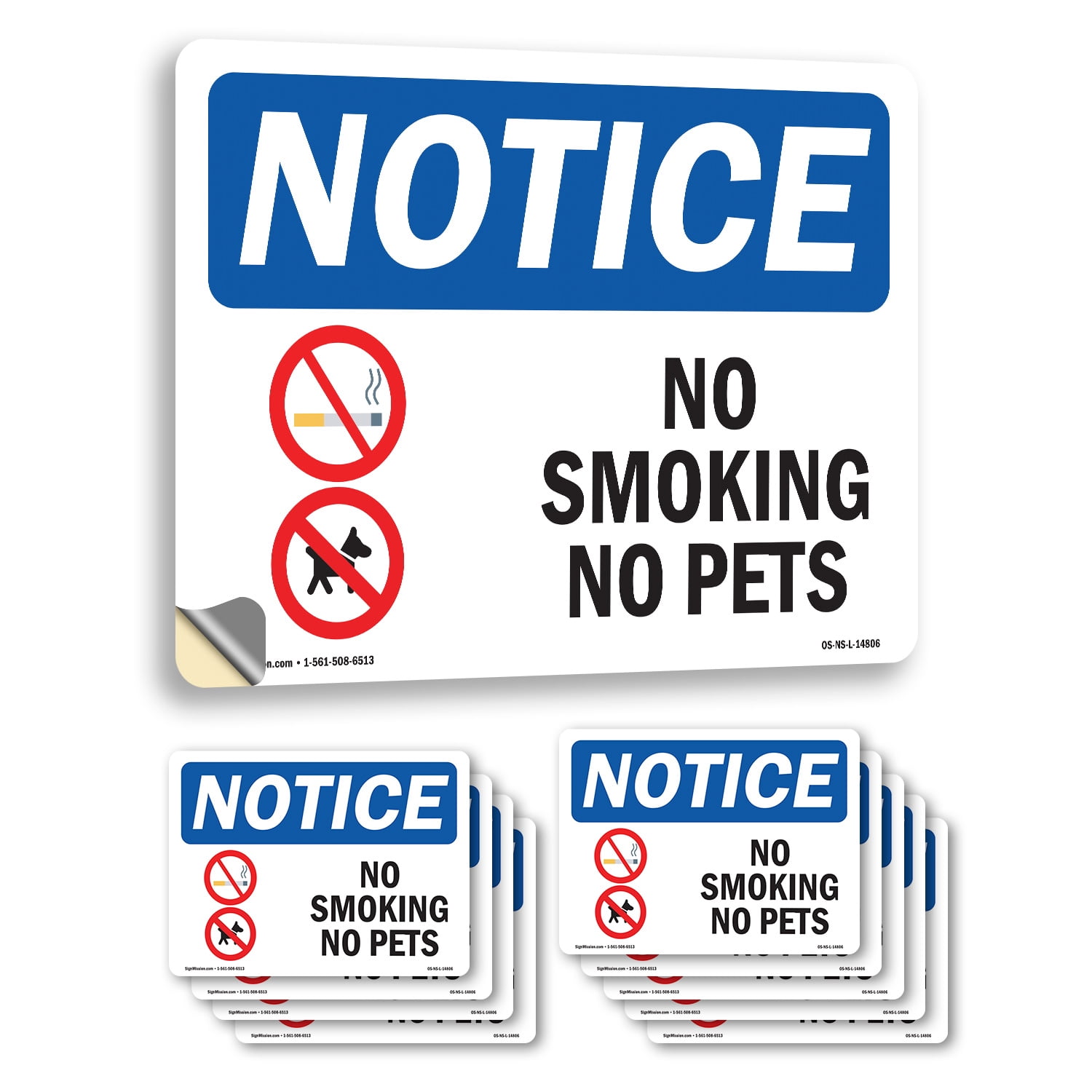 No Smoking No Pets With Symbol OSHA Notice Vinyl Decal Label 10 Inch x ...