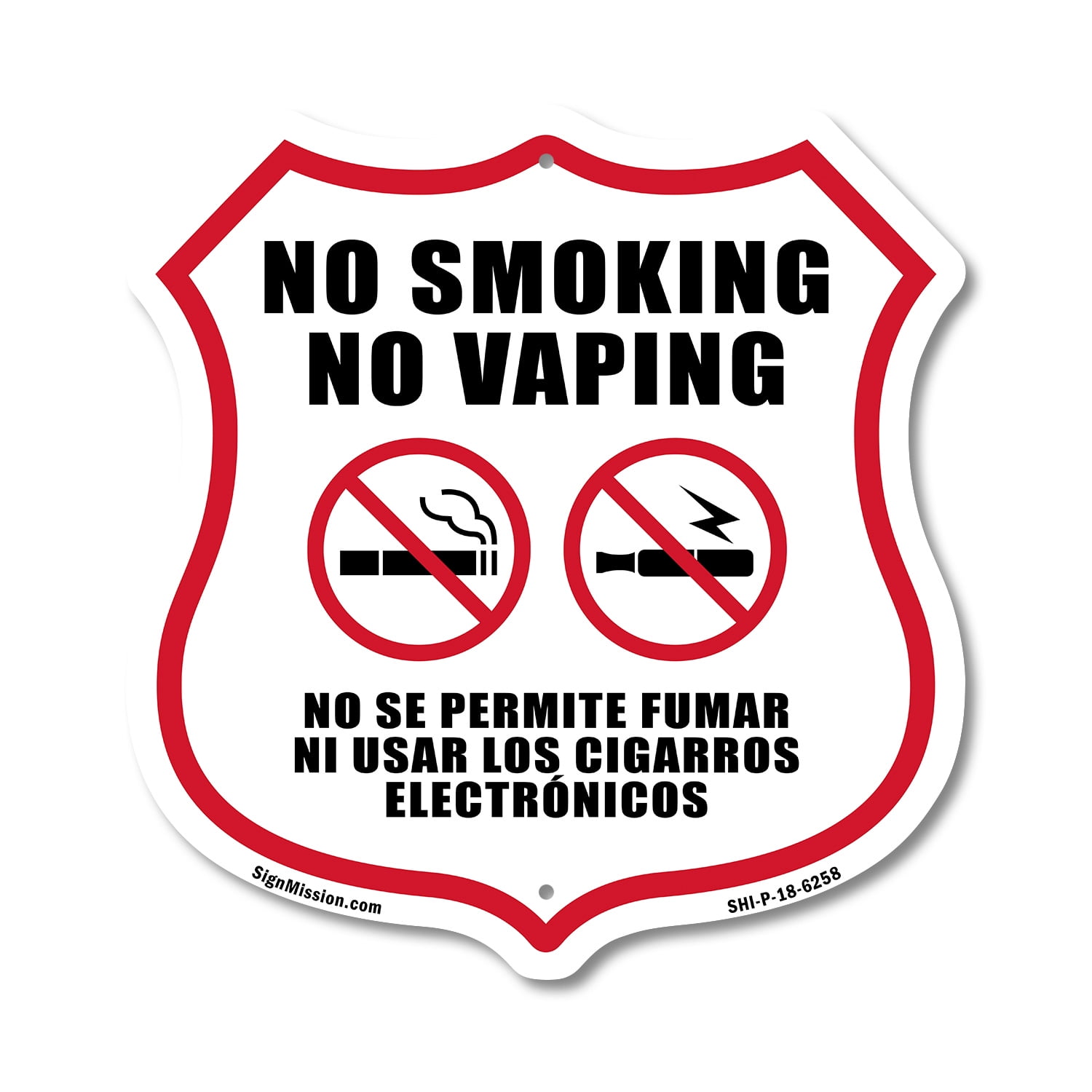 smoking cigarettes is not good for you in spanish No No Vaping Bilingual English / 12 inch X 12 inch Shield-Shaped Rust-Free Aluminum Metal Sign Weather Resistant Made the USA no smokin sign with spanish