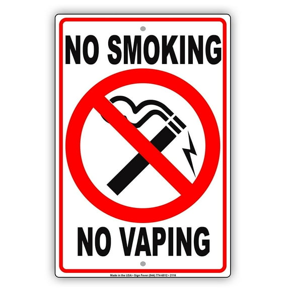 No Smoking No Vaping Tobacco Restriction Caution Warning Notice Aluminum Metal Sign 8"x12" Plate