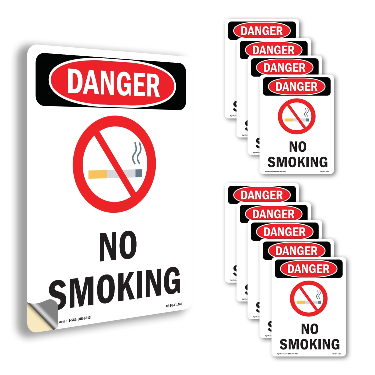 No Smoking OSHA Danger Vinyl Decal Label 10 Inch x 7 Inch - 10 Pack ...