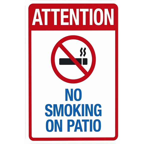 No Smoking On Patio Sign - 8"x12" Metal Security Sign, Home Business Yard Garden Indoor Outdoor Easy Mount, Safety Decor