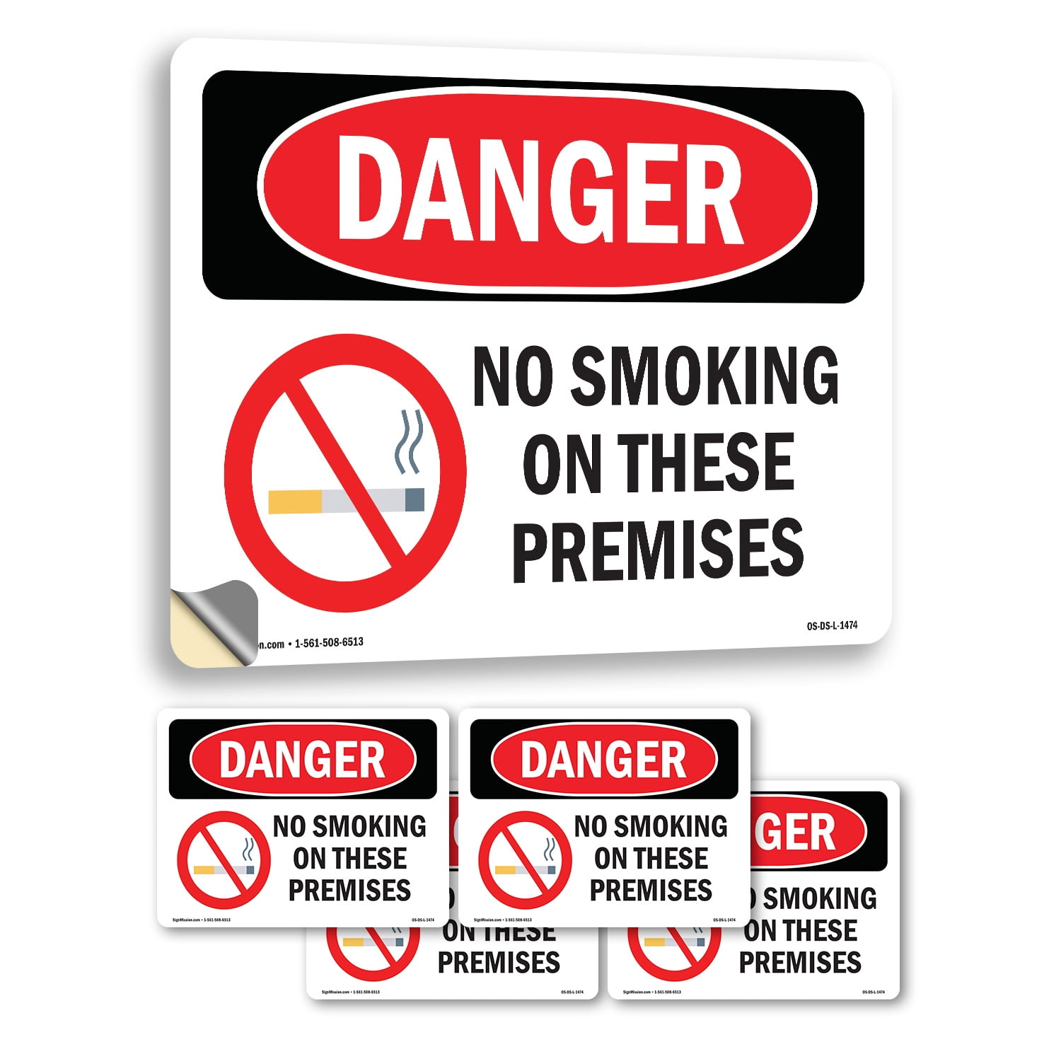 No Smoking On These Premises OSHA Danger Vinyl Decal Label 24 Inch x 18 ...