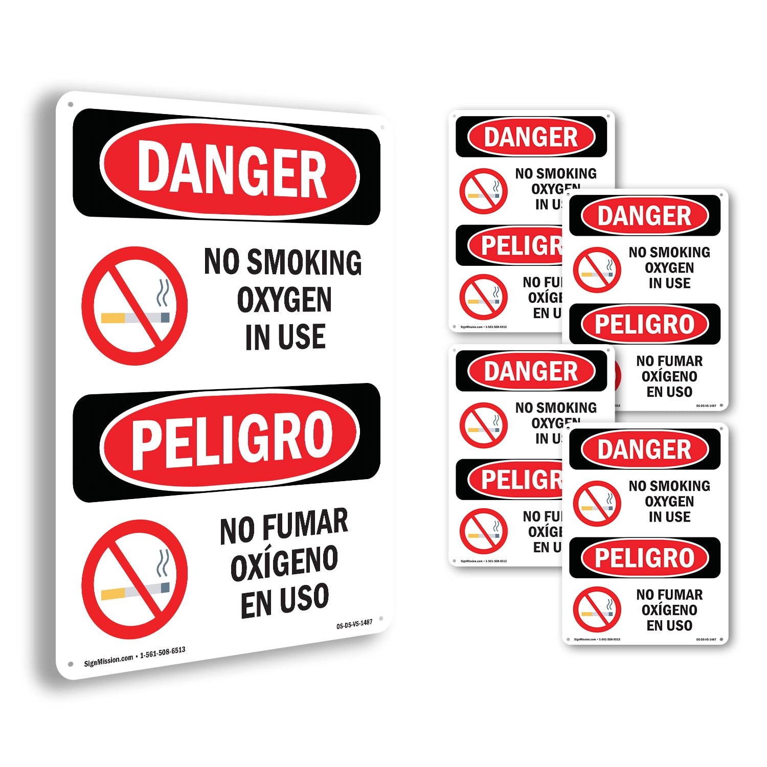 No Smoking Oxygen In Use Bilingual OSHA Danger Aluminum Sign 10 Inch x ...