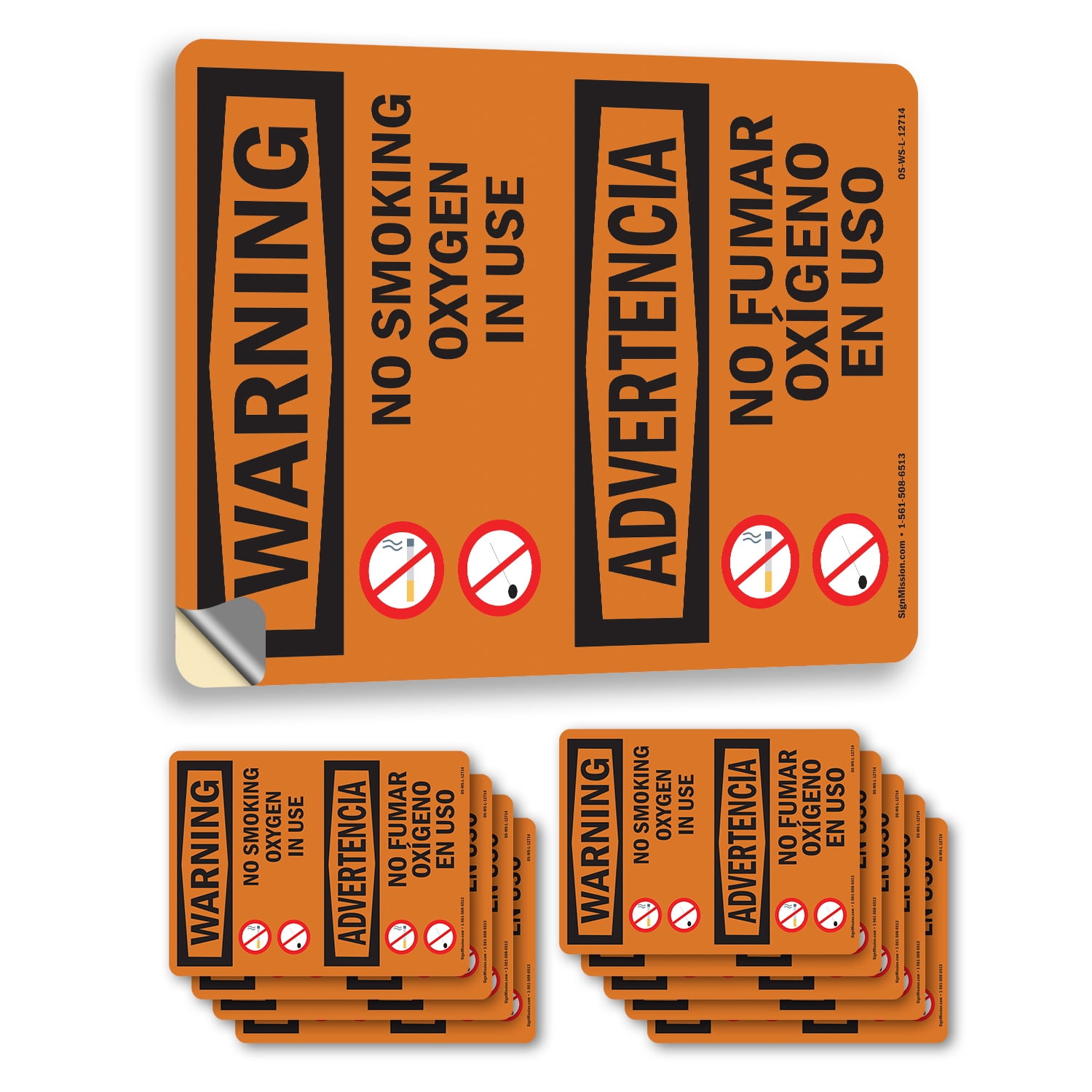 No Smoking Oxygen In Use Bilingual OSHA WARNING Vinyl Decal Label 10 ...